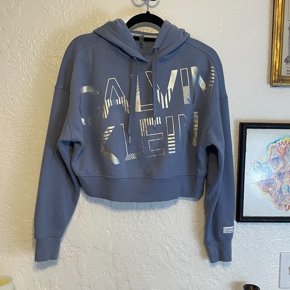 🌻Calvin Klein {M} Performance Blue Cropped Hoodie - Picture 1 of 8